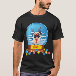 Mops-Weihnachten-Schneekugel-T Lustiger Hundebesit T-Shirt