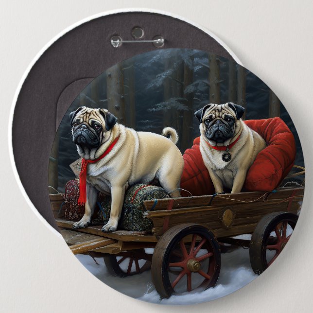 Mops Weihnachts-Feiertage Button (Vorne & Hinten)