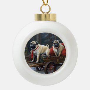 Mops Weihnachts-Feiertage Keramik Kugel-Ornament