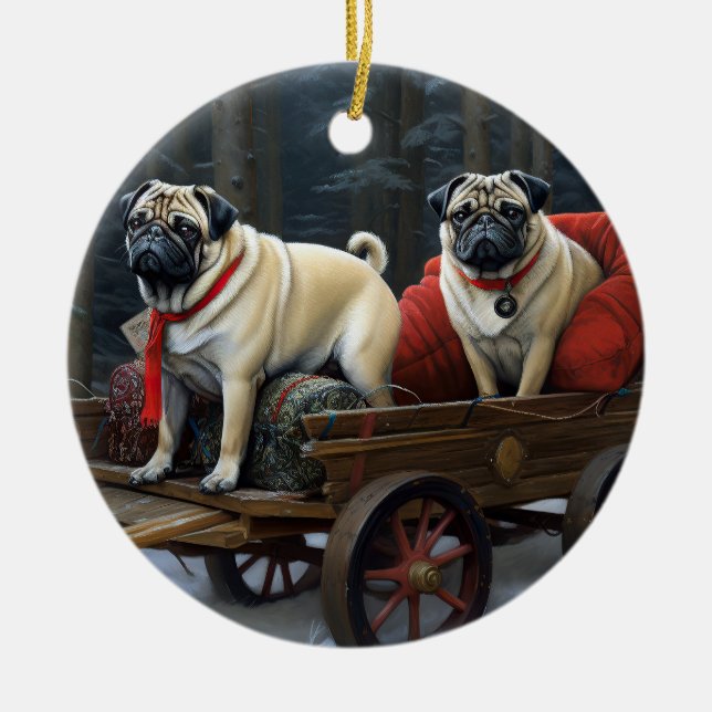 Mops Weihnachts-Feiertage Keramik Ornament (Vorne)