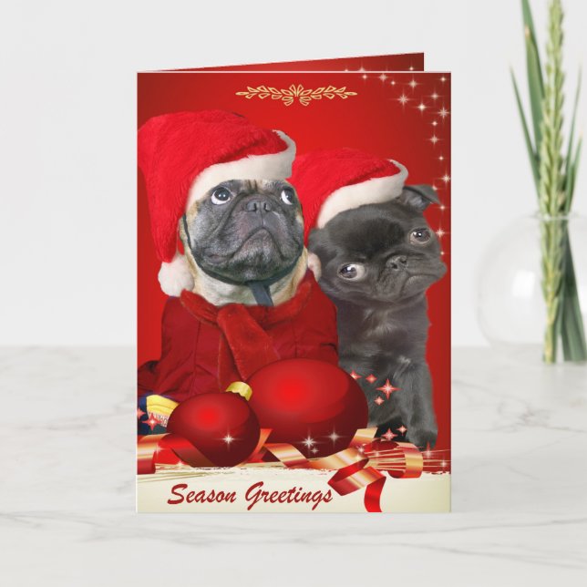 Mops Weihnachts Pals Grußkarte Feiertagskarte (Vorderseite)