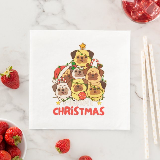 Mops Weihnachtsbaum Frohe Weihnachten Serviette (Beispiel)