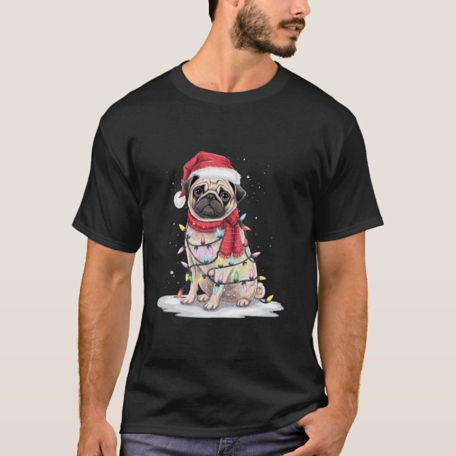 Mops Weihnachtsbaum Lichter Funny Mops Dog Lover X T-Shirt (Vorderseite)