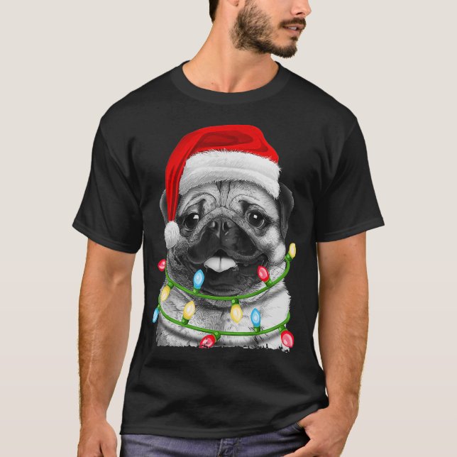 Mops Weihnachtsbaum Lichter Weihnachten Weihnachte T-Shirt (Vorderseite)