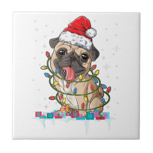 Mops-Weihnachtsbaum-Lichter Weihnachtsmann-Hund-We Fliese