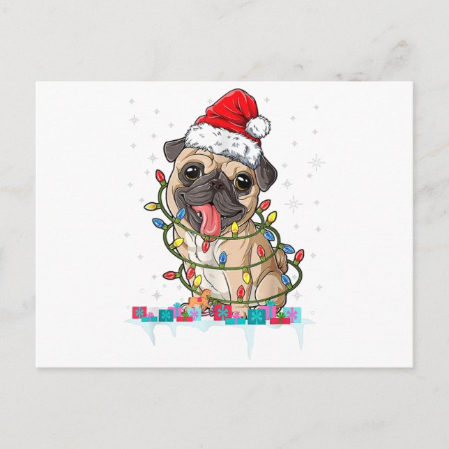 Mops Weihnachtsbaum Lichter Weihnachtsweih Weihnac Feiertagspostkarte (Vorderseite)