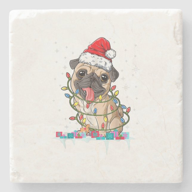 Mops Weihnachtsbaum Lichter Weihnachtsweih Weihnac Steinuntersetzer (Vorderseite)