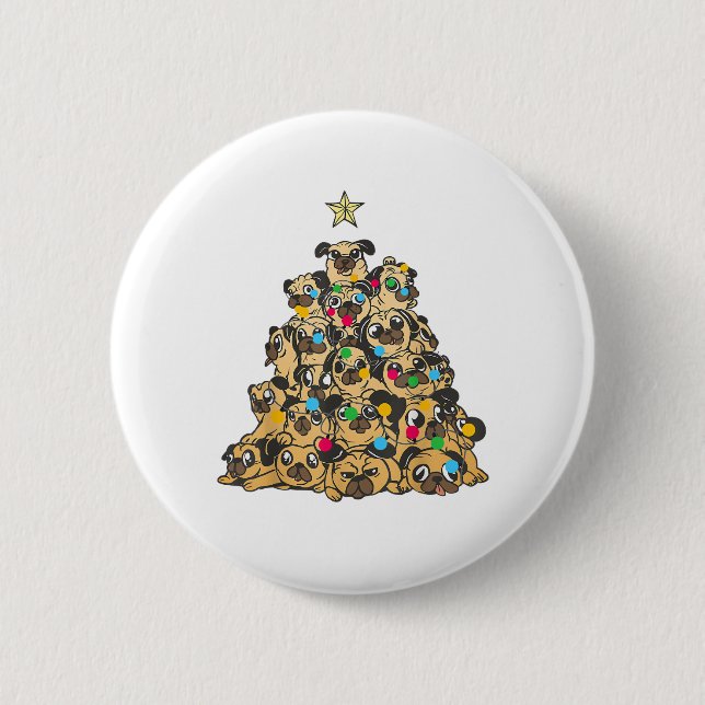Mops Weihnachtsbaum Merry Dogmas Niedlich Button (Vorderseite)