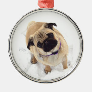 Mops-Weihnachtsbaum-Verzierung Silbernes Ornament