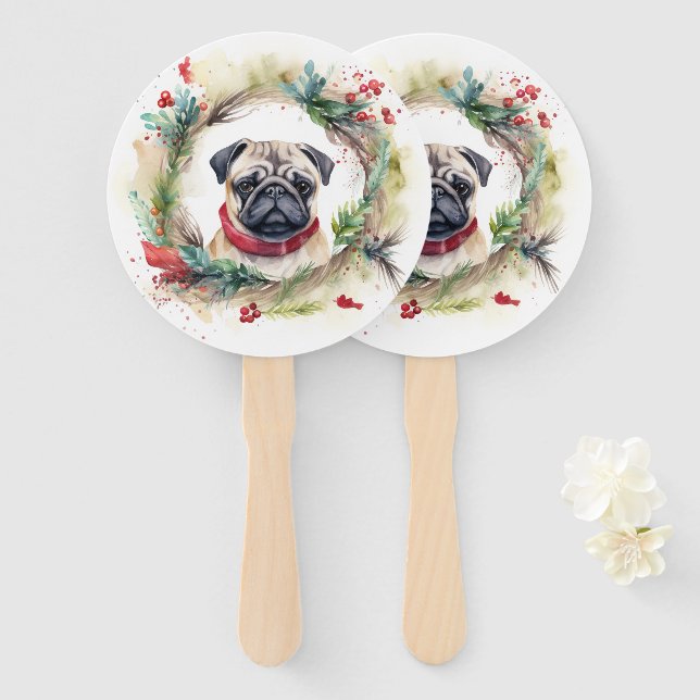Mops Weihnachtsfest Fächer (Vorne und Hinten)