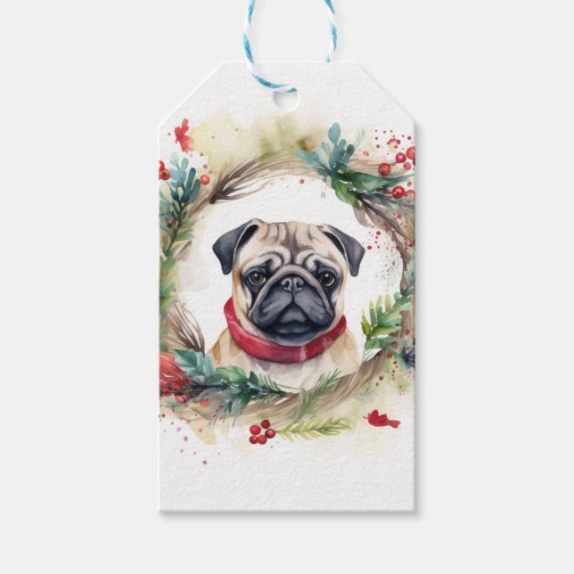 Mops Weihnachtsfest Geschenkanhänger (Vorderseite)