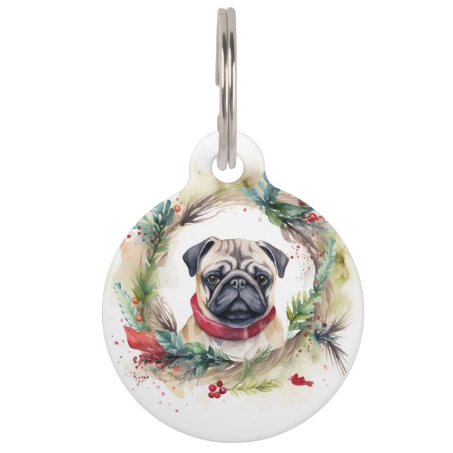 Mops Weihnachtsfest Haustiermarke (Vorderseite)