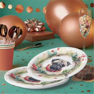 Mops Weihnachtsfest Pappteller