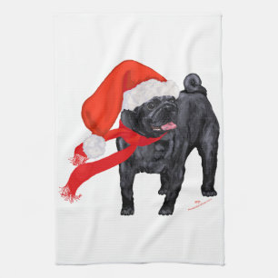 Mops Weihnachtshelfer Küchentuch