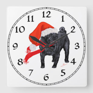 Mops Weihnachtshelfer Quadratische Wanduhr