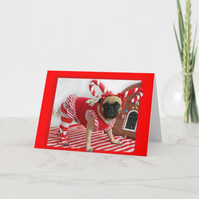 Mops Weihnachtskarte Feiertagskarte (Vorderseite)