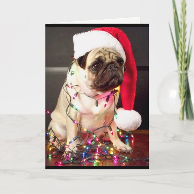 Mops Weihnachtskarte Feiertagskarte (Vorderseite)