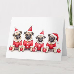 Mops-Weihnachtskleid mit Santa-Hut Karte