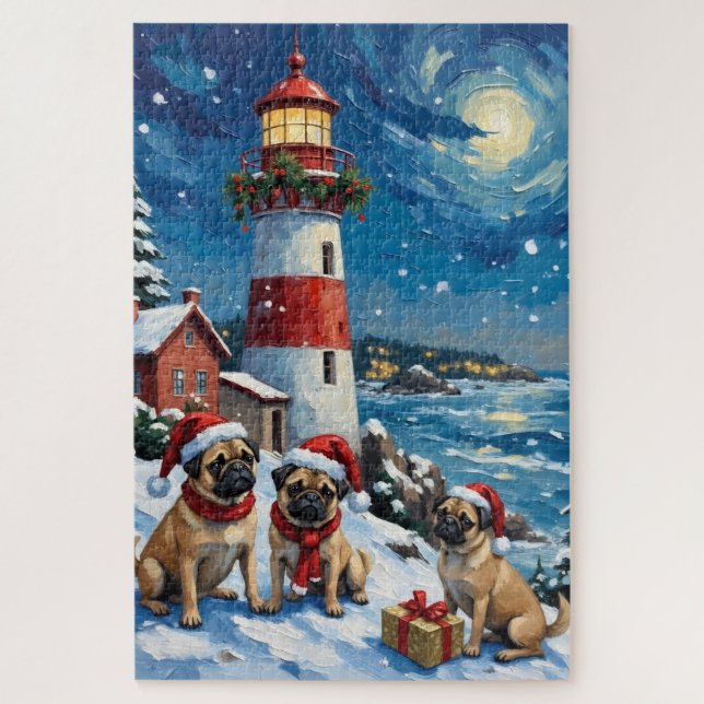 Mops-Weihnachtsleuchtturm-Feiertag (Vertikal)