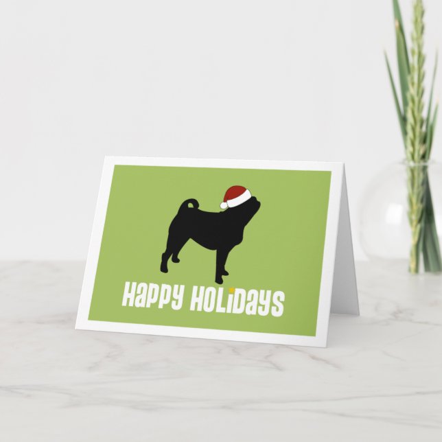 Mops Weihnachtsmannmütze Feiertagskarte (Vorderseite)