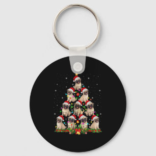 Mops Weihnachtsmannmütze Weihnachtsbaum Lichter We Schlüsselanhänger