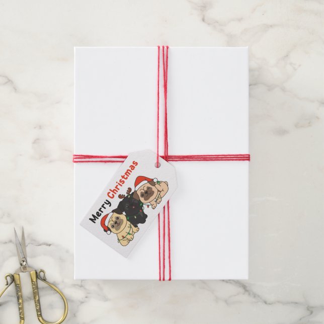 Mops Weihnachtstiere Niedlich Hunde Frohe Weihnach Geschenkanhänger (Mit Garn)