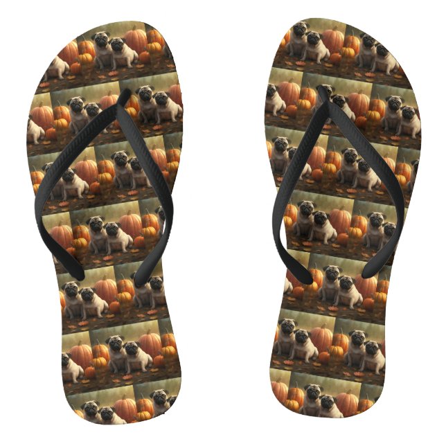 Mops Welpe Herbst Kürbis Flip Flops (Fußbett)