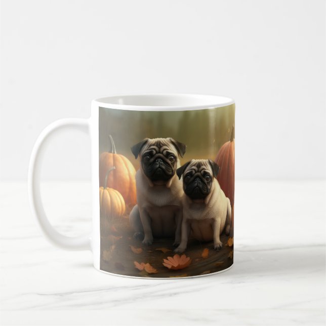 Mops Welpe Herbst Kürbis Kaffeetasse (Links)