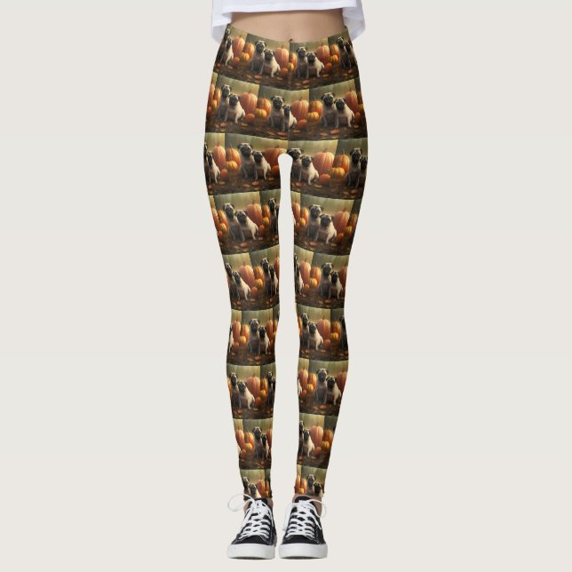 Mops Welpe Herbst Kürbis Leggings (Vorderseite)