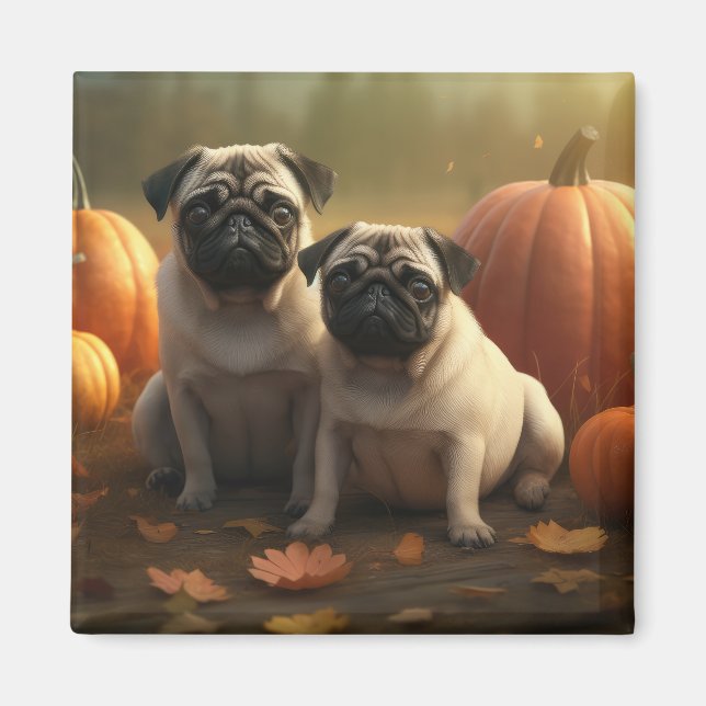 Mops Welpe Herbst Kürbis Magnet (Vorne)