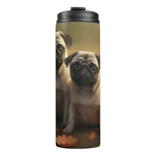 Mops Welpe Herbst Kürbis Thermosbecher