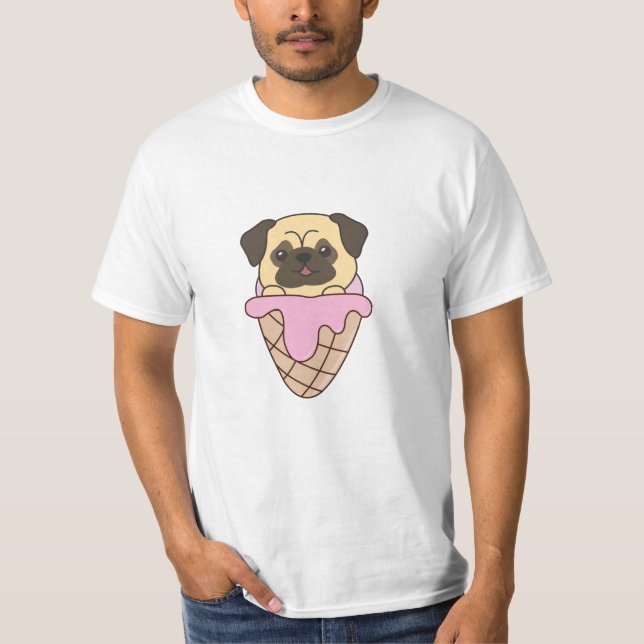 Mops Welpe Hund Pink Ice Cream Waffel Niedliche Ti T-Shirt (Vorderseite)