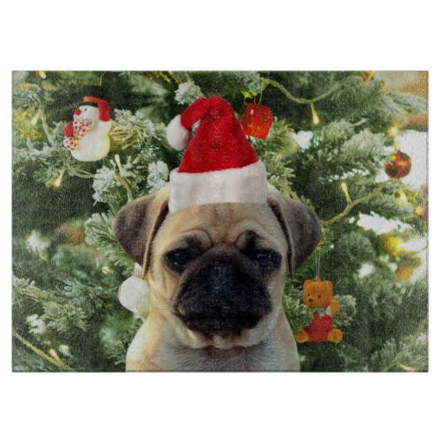 Mops Welpe Hund Weihnachtsbaum Ornamente Schneeman Schneidebrett (Vorderseite)