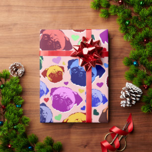 Mops-Welpe im PopArt Retro-Stil Geschenkpapier