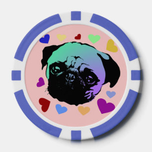 Mops-Welpe im PopArt-Retro-Stil Pokerchips