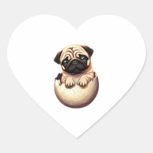 Mops Welpe in Egg - Niedliches Hundedesign Herz-Aufkleber