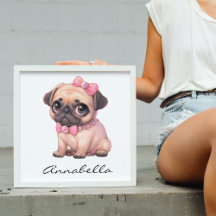 Mops Welpe mit rosa Bow Illustration Individuelle 