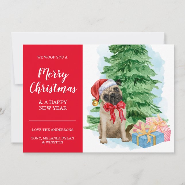 Mops Welpe preisgünstige Weihnachts-Weihnachtsmann Karte (Vorderseite)