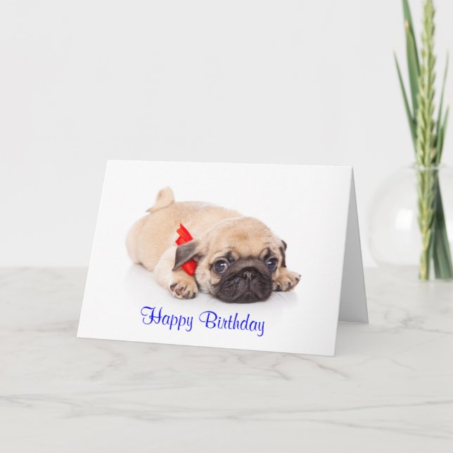 Mops Welpen Hund Happy Birthday Card - Verse drinn Karte (Vorderseite)