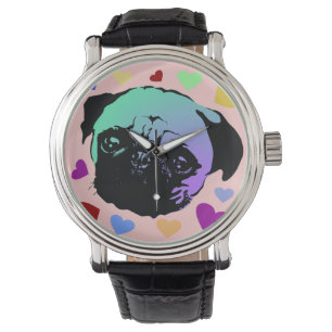Mops Welpen Hund Liebe Herz Armbanduhr