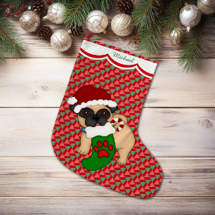 Mops-Welpen-Muster personalisiert Großer Weihnachtsstrumpf