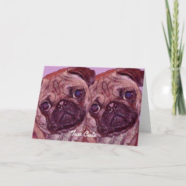Mops Welpen "Zwei Niedliche" Grußkarte Feiertagskarte (Vorderseite)