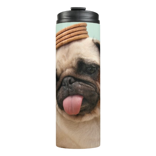 Mops Will Leckereien Thermosbecher (Vorderseite)