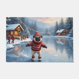 Mops-Winter-Eislauf-Kunst Fußmatte