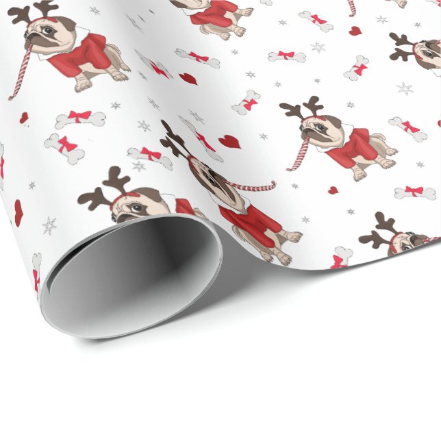 Mops Xmas Muster Geschenkpapier (Rolleneckpunkt)