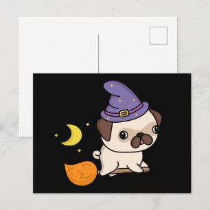 Mops-Zauberin-Postkarte Postkarte