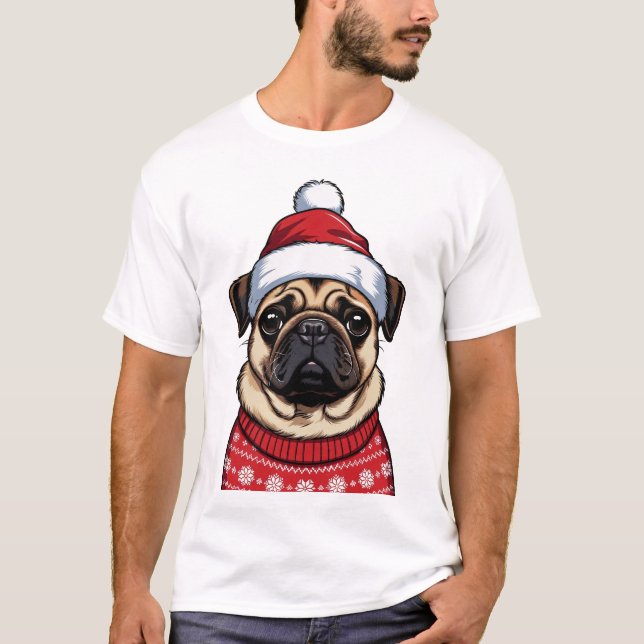 Mops zu Weihnachten T-Shirt (Vorderseite)