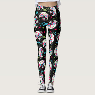 Mops-Zuckerschädel-Muster auf Schwarzem Leggings