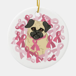Mops zur Sensibilisierung für Brustkrebs Keramikornament