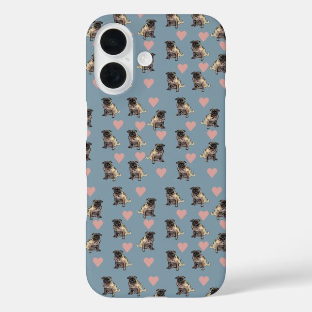 Möpse & Herzen iPhone 16 Hülle (Rückseite)